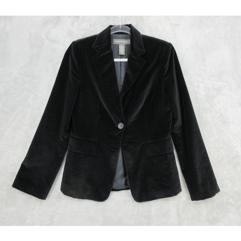 Banana Republic Blazer Womens Size 2 Velvet Office Career Professional Black